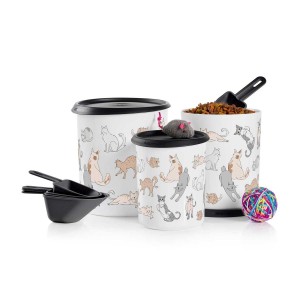 Tupperware Tupperpets One Touch Canister & Scoop Set/Cozy Cats Black / White | 138WGQNXP