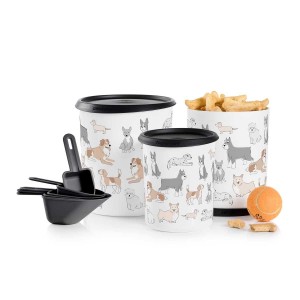 Tupperware Tupperpets One Touch Canister & Scoop Set/Pawsome Pups Black / White | 850BAYUJS