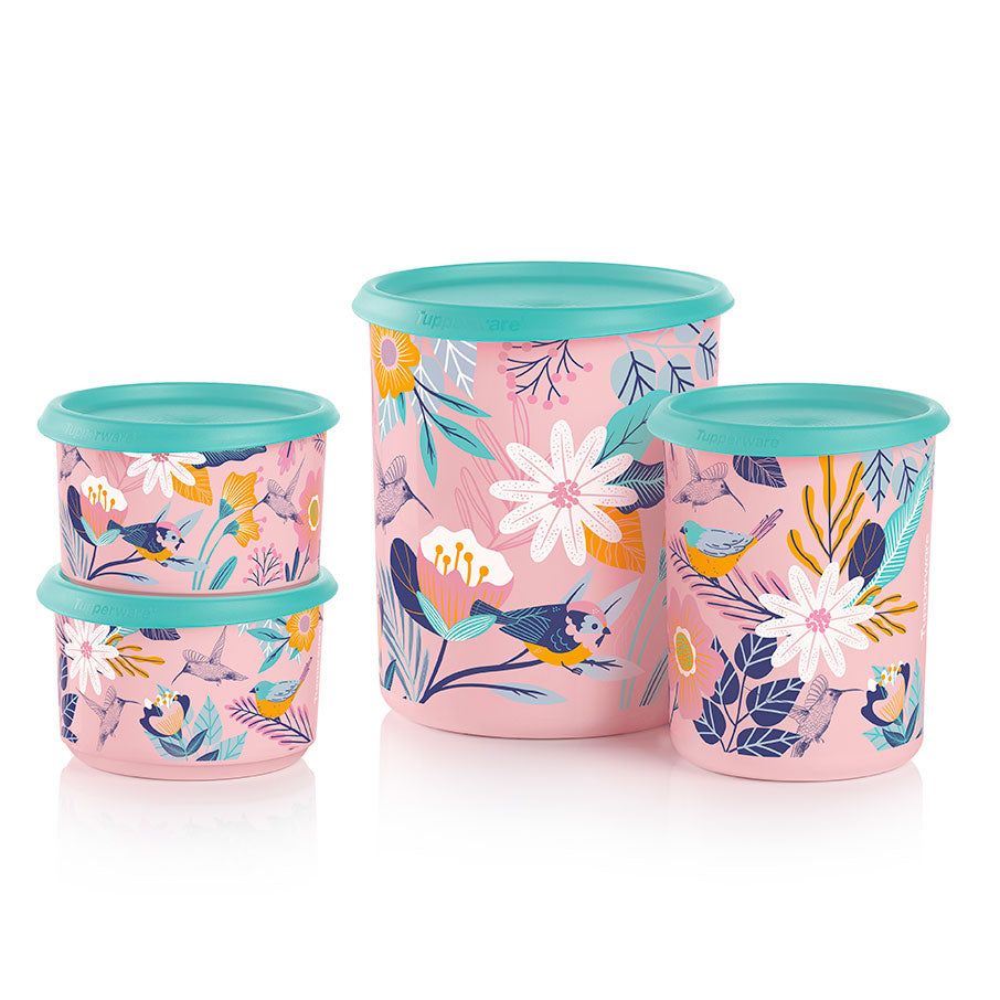 Tupperware Blushing Meadow One Touch Canister Set Candy Floss | 706NARDMG