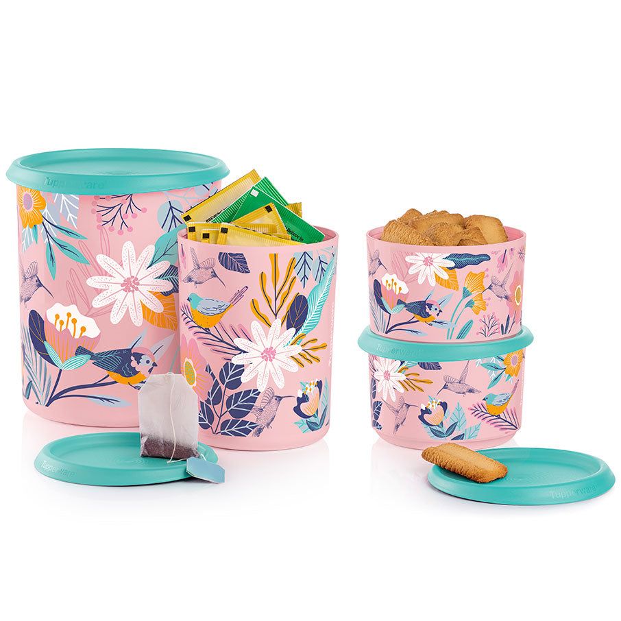 Tupperware Blushing Meadow One Touch Canister Set Candy Floss | 706NARDMG