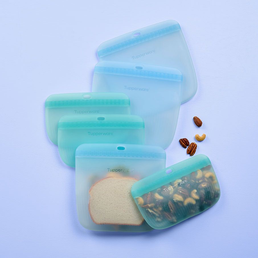 Tupperware The Ultimate Silicone Bag Slim Lunch Set Turquoise / White | 812QJFWDM