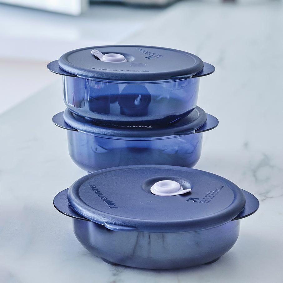 Tupperware Vent 'N Serve 3-pc. Small Round Set Nocturnal Sea | 394YVWOGB